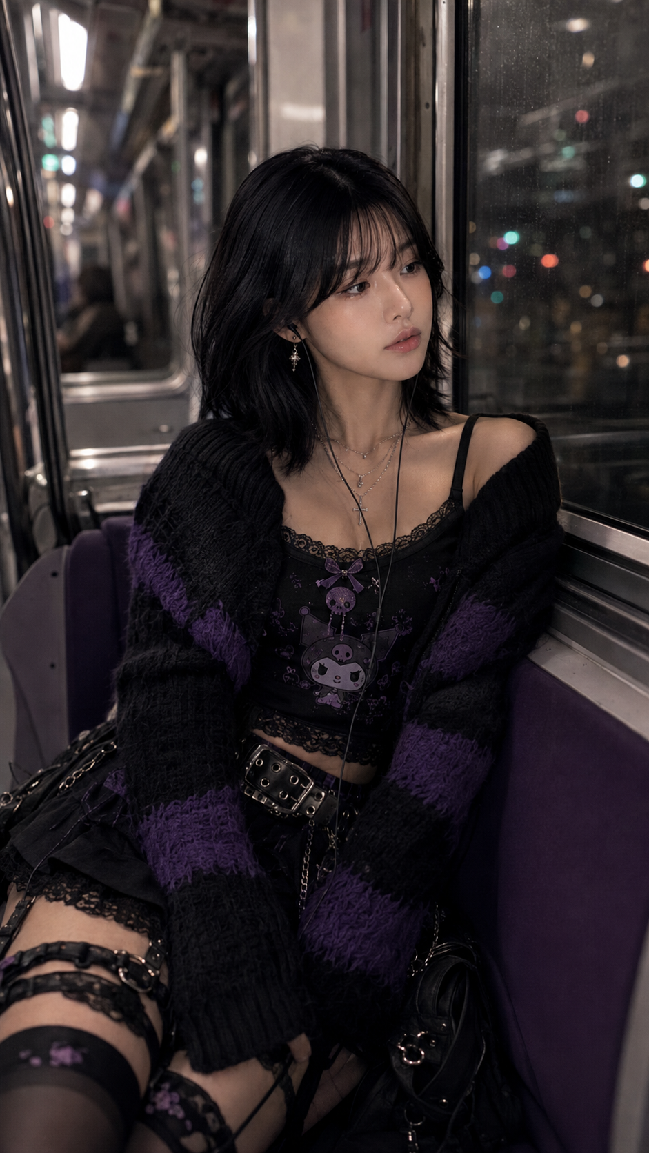 Purple train side of SUZU entering from the right